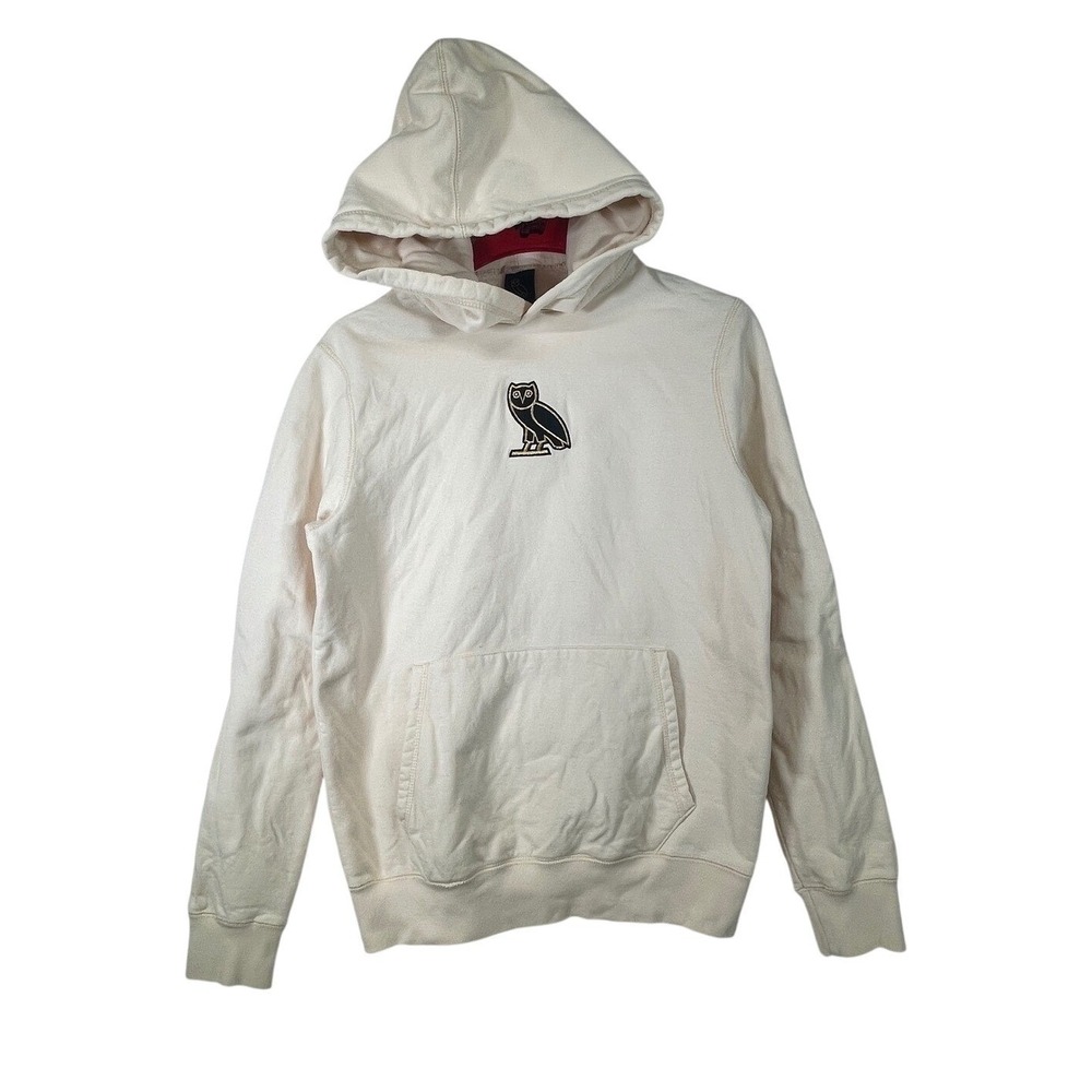 OVO October's Very Own Cream Hoodie Embroidered Owl Logo Pullover Size S